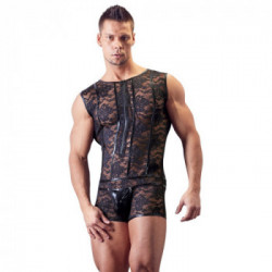 Svenjoyment Men's Body Lace - da Uomo, Nero, Pizzo a Fiori, Taglia XL