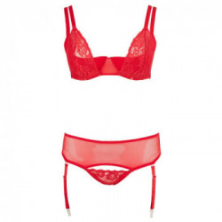 Cottelli Curves Bra and String - Completino Intimo, Rosso, Pizzo, Passionale, Taglia 90E/XL