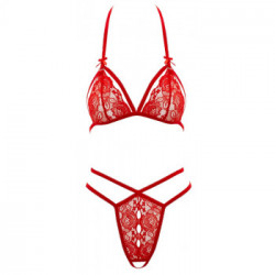 Cottelli Lingerie Lace Set Red - Completino Intimo, Pizzo, Perizoma Inguine Aperto, Taglia L