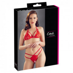 Cottelli Lingerie Lace Set Red - Completino Intimo, Pizzo, Perizoma Inguine Aperto, Taglia XL