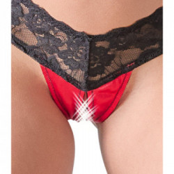 Cottelli Lingerie Bra and String - Completino Intimo, Pizzo Nero, Raso Rosso, Taglia S