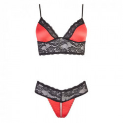 Cottelli Lingerie Bra and String - Completino Intimo, Pizzo Nero, Raso Rosso, Taglia M