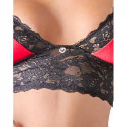 Cottelli Lingerie Bra and String - Completino Intimo, Pizzo Nero, Raso Rosso Taglia XL