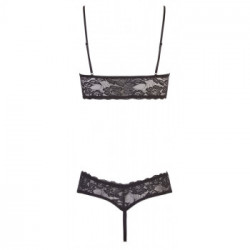 Cottelli Lingerie Bra and String - Completino Intimo, Pizzo Nero, Raso Rosso Taglia XL