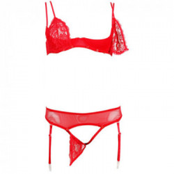 Cottelli Lingerie Bra and String - Completino Intimo, Rosso, Pizzo a Fiori, Taglia 75B/S