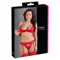 Cottelli Lingerie Bra and String - Completino Intimo, Rosso, Pizzo a Fiori, Taglia 80B/M