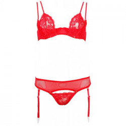 Cottelli Lingerie Bra and String - Completino Intimo, Rosso, Pizzo a Fiori, Taglia 80B/M