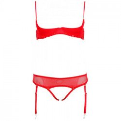 Cottelli Lingerie Bra and String - Completino Intimo, Rosso, Pizzo a Fiori, Taglia 80B/M