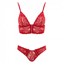 Cottelli Lingerie Bra Set Red - Completino Intimo, Pizzo Floreale, Delicato, Taglia XL