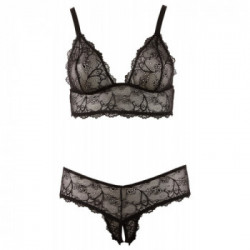 Cottelli Curves Bra and String - Completino Intimo, Nero, Pizzo Nero, Filigranato, Taglia XL