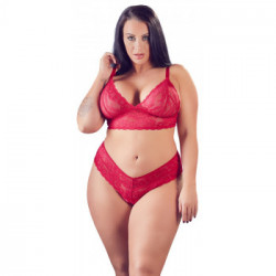 Cottelli Curves Bra and Briefs - Completino Intimo, Rosso, Pizzo in Filigrana, Taglia 3XL