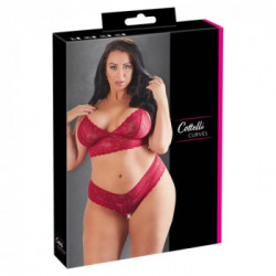 Cottelli Curves Bra and Briefs - Completino Intimo, Rosso, Pizzo in Filigrana, Taglia 4XL