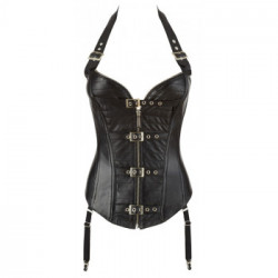 Zado Leather Corsage - Corsetto Nero, Pelle, Regolabile, Taglia L