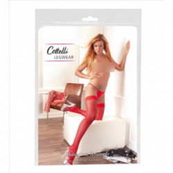 Cottelli Legwear Hold Up Stockings - Calze a Rete Rosse, Taglia L