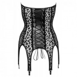 Noir Handmade Corset Leo - Reggicalze, Nero, Leopardato, Seducente, Taglia S