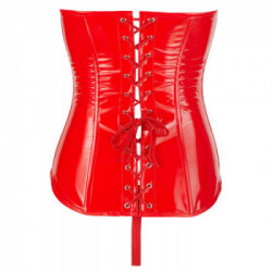 Black Level Vinyl Corset - Rosso, Lucido, Seno Scoperto, Taglia S