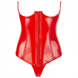 Black Level Vinyl Corset - Rosso, Lucido, Seno Scoperto, Taglia M