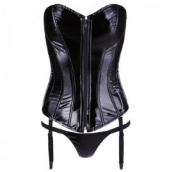 Black Level Vinyl Corset - Reggicalze, Nero , Lucido, Regolabile, Taglia L