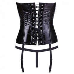 Black Level Vinyl Corset - Reggicalze, Nero , Lucido, Regolabile, Taglia M