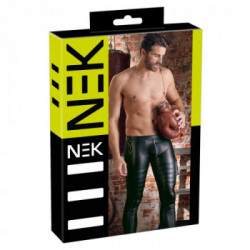 Nek Men's Trousers - Pantalone Nero, Biker, Passanti per Cintura, Sim - Fit, Taglia M