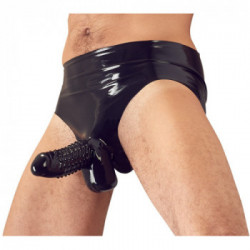 Late X Briefs - Slip in Lattice da Uomo con Dildo Realistico, Nero, Taglia XL