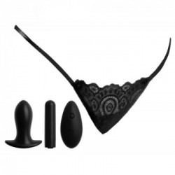 HookUp Panties Remote Lace Peek a Boo - Slip in Pizzo con Plug Vaginale, Vibrazione, Telecomando, Ricaricabile, Taglia XL-XXL