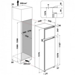 Whirlpool ART 364 61 - Frigorifero Doppia Porta da Incasso, 158 cm, 239 Litri, Classe F 