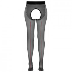 Cottelli Legwear Crotchless Tights - Collant Nero , Decorazione Rossa, Setosa, Taglia 3