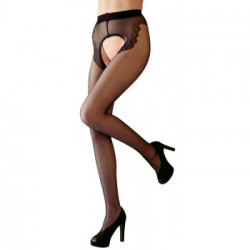 Cottelli Legwear Crotchless Tights - Collant Nero , Decorazione Rossa, Setosa, Taglia 4