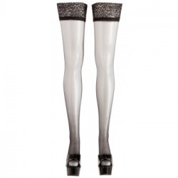 Cottelli Legwear Satin Sheer - Calze Nere, Pizzo, Taglia XS