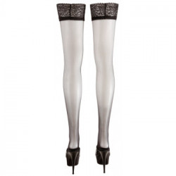 Cottelli Legwear Satin Sheer - Calze Nere, Calze Nere, Pizzo, Taglia L