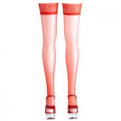 Cottelli Legwear Satin Sheer - Calze Rosse, Antiscivolo, Taglia XS
