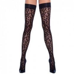 Cottelli Legwear Hold Up Stockings Leo - Calze Autoreggenti, Nere, Leopardate, Taglia 4