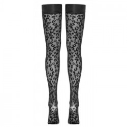 Cottelli Legwear Hold Up Stockings Leo - Calze Autoreggenti, Nere, Leopardate, Taglia 4