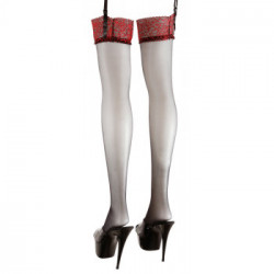 Cottelli Legwear Stockings Black Red - Calze Nere, Pizzo Rosso, Taglia M
