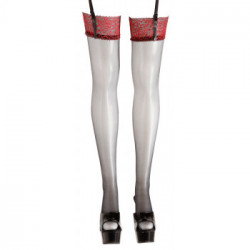Cottelli Legwear Stockings Black Red - Calze Nere, Pizzo Rosso, Taglia L