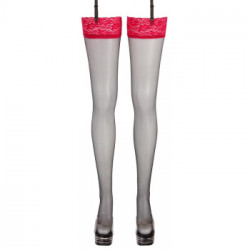 Cottelli Legwear Stockings with Red Lace - Calze Nere , Pizzo Rosso, Sensuali, Taglia 8