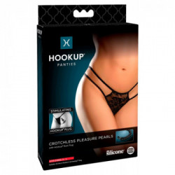 HookUp Panties Crotchless Pleasure Pearls - Perizoma con Plug Anale, Perle, Silicone, Taglia S-L