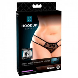HookUp Panties Crotchless Pleasure Pearls - Perizoma con Plug Anale, Perle, Silicone, Taglia XL-XXL