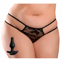 HookUp Panties Crotchless Pleasure Pearls - Perizoma con Plug Anale, Perle, Silicone, Taglia XL-XXL