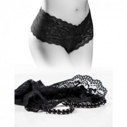HookUp Panties Pleasure Pearls Boy Shorts - Perizoma Nero, Pizzo, Catena, Perle al Cavallo, Taglia S-L