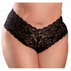 HookUp Panties Pleasure Pearls Boy Shorts - Perizoma, Nero, Pizzo, Catena, Perle al Cavallo, Taglia XL-XXL