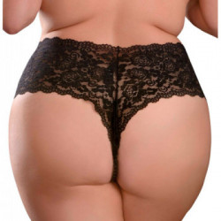 HookUp Panties Pleasure Pearls Boy Shorts - Perizoma, Nero, Pizzo, Catena, Perle al Cavallo, Taglia XL-XXL