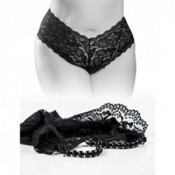 HookUp Panties Pleasure Pearls Boy Shorts - Perizoma, Nero, Pizzo, Catena, Perle al Cavallo, Taglia XL-XXL