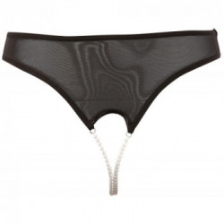 Cottelli Lingerie Pearl String - Perizoma, Nero, Cavallo in Perle, Vagina Scoperta, Nero, Taglia XL