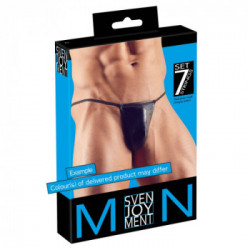 Svenjoyment Men's Strings - Perizoma, Nero, 7 Pezzi, Taglia S-L