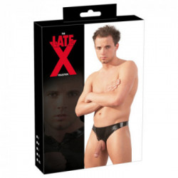 Late X Men's Latex Briefs - Slip, Lattice, Uomo, Pene Scoperto, Nero, Taglia S-L