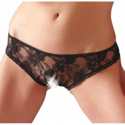 Cottelli Lingerie Crotchless Briefs - Slip, Pizzo, Nero, Cavallo Aperto, Taglia M