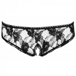 Cottelli Lingerie Crotchless Briefs - Slip, Pizzo, Nero, Cavallo Aperto, Taglia XL