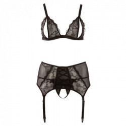 Cottelli Curves Suspender Set - Completino, Reggicalze, Perizoma, Pizzo, Nero, Taglia 2XL